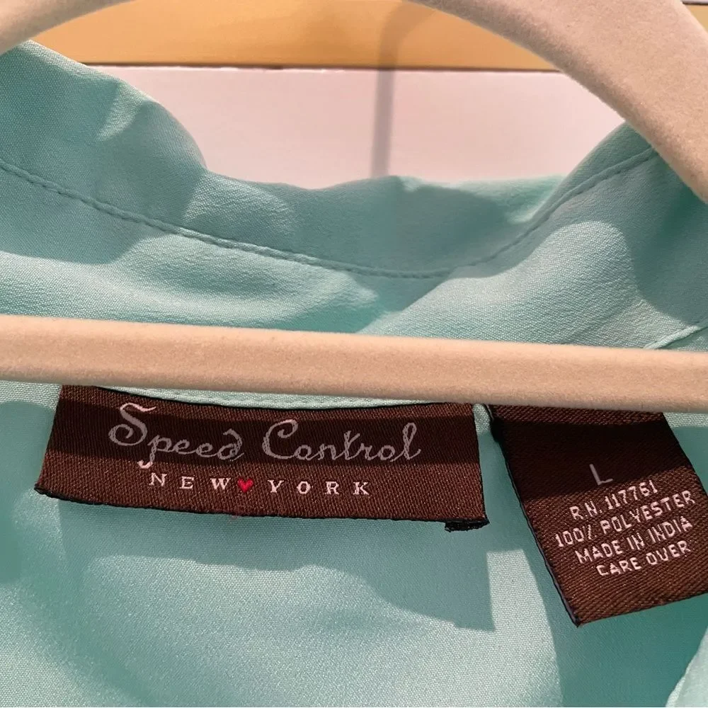 SPEED Control Aqua Turquoise Lightweight Long Sleeve Shirt Dress Button Belted